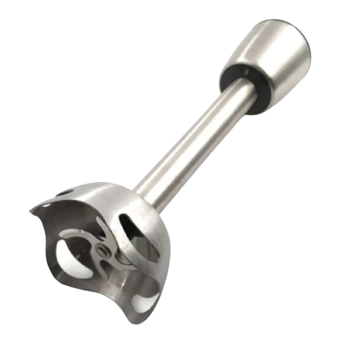 Accesorio de brazo batidor de acero inoxidable para batidora de mano con cuchilla de cuatro filos y diseño antisalpicaduras.